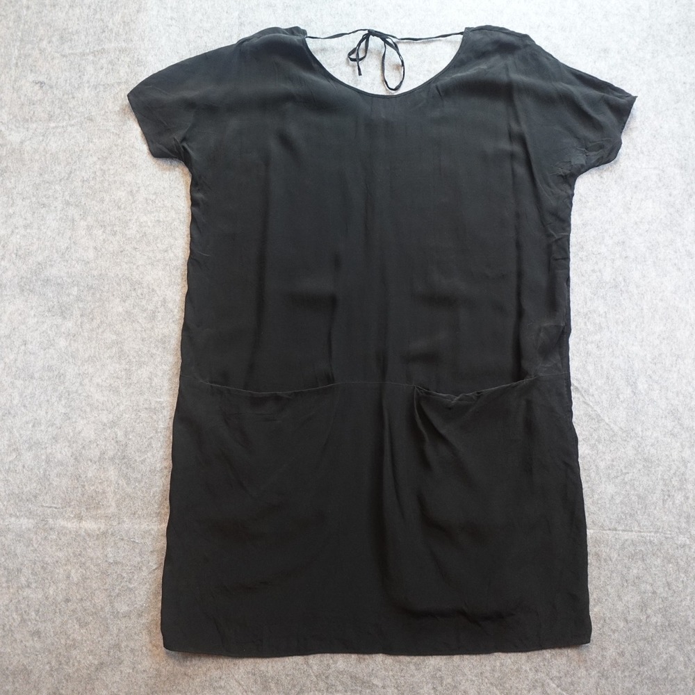 COS Dress Women 6 Black‎ Silk Short Sleeve Back Tie Shift Mini Dress